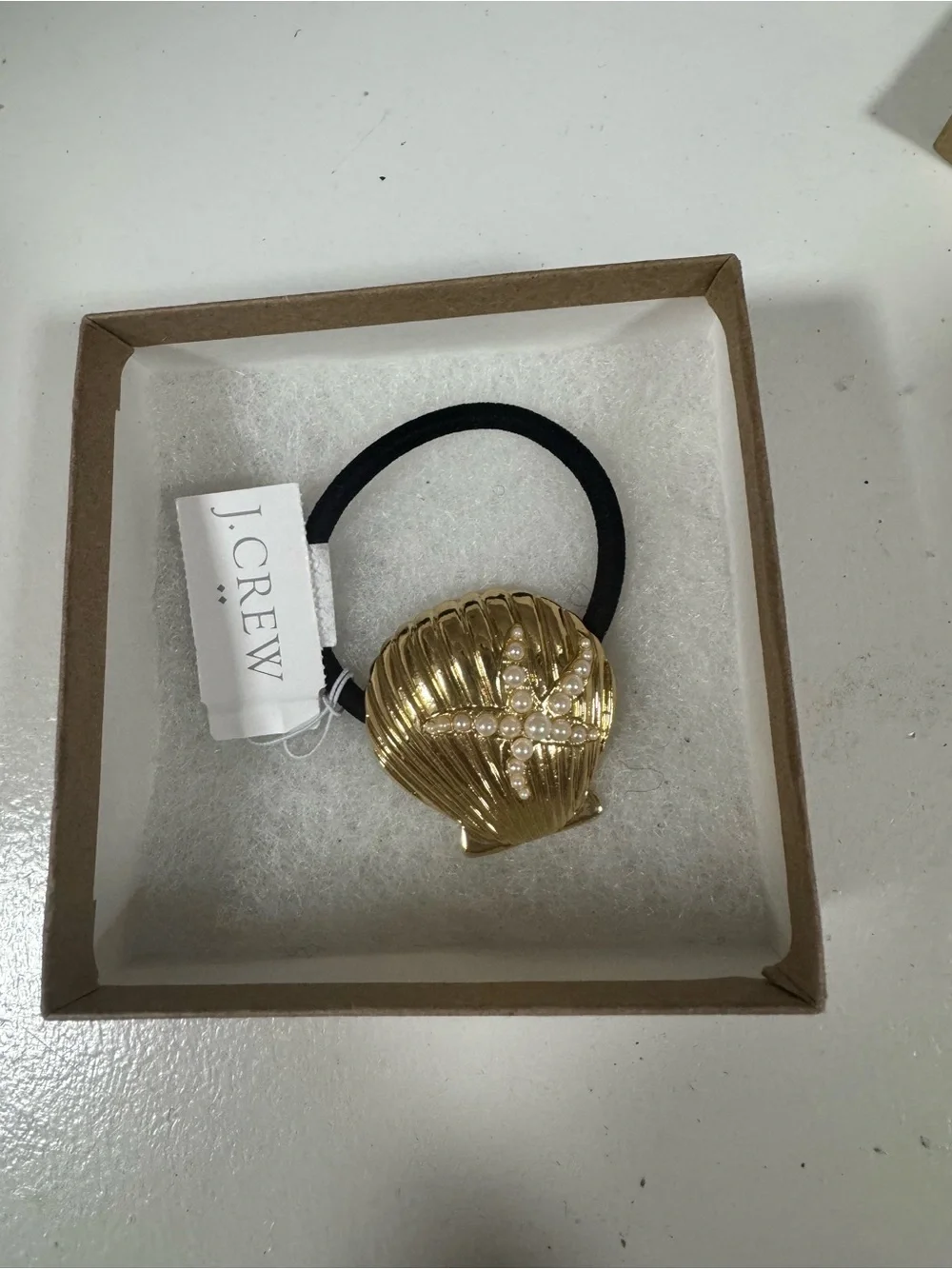J.Crew Gold Seashell Starfish Pearl Hair Tie NWT Beach Coastal